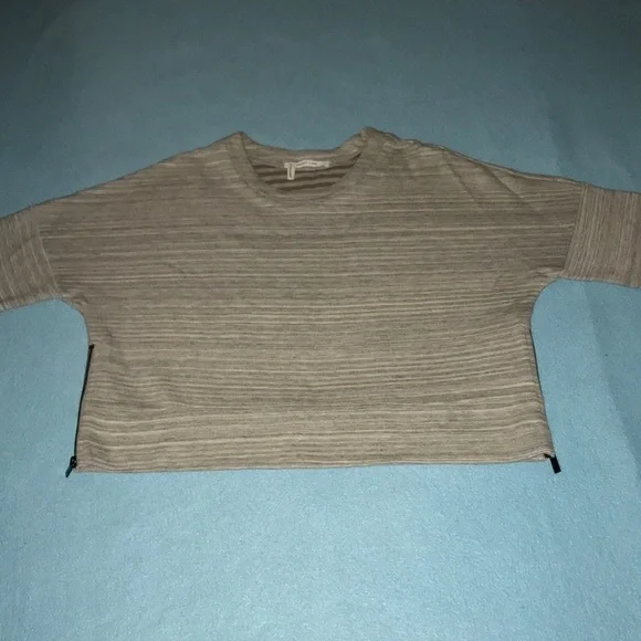 DEREK LAM 10 CROSBY gray short sleeve crop zipper sides heavyweight NEW size M - Picture 1 of 9